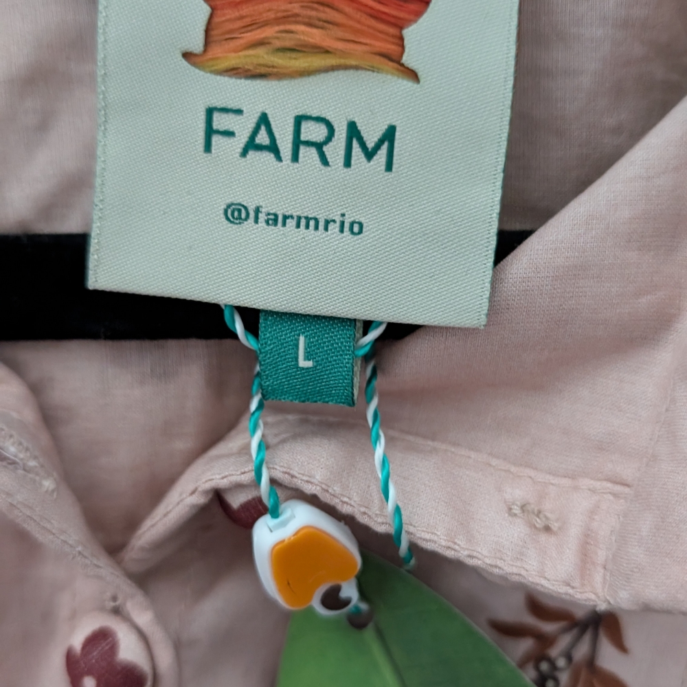 *NEW* FARM Rio Tan and Red Puff Sleeve Blouse with Embellished Pleats - Picture 5 of 5